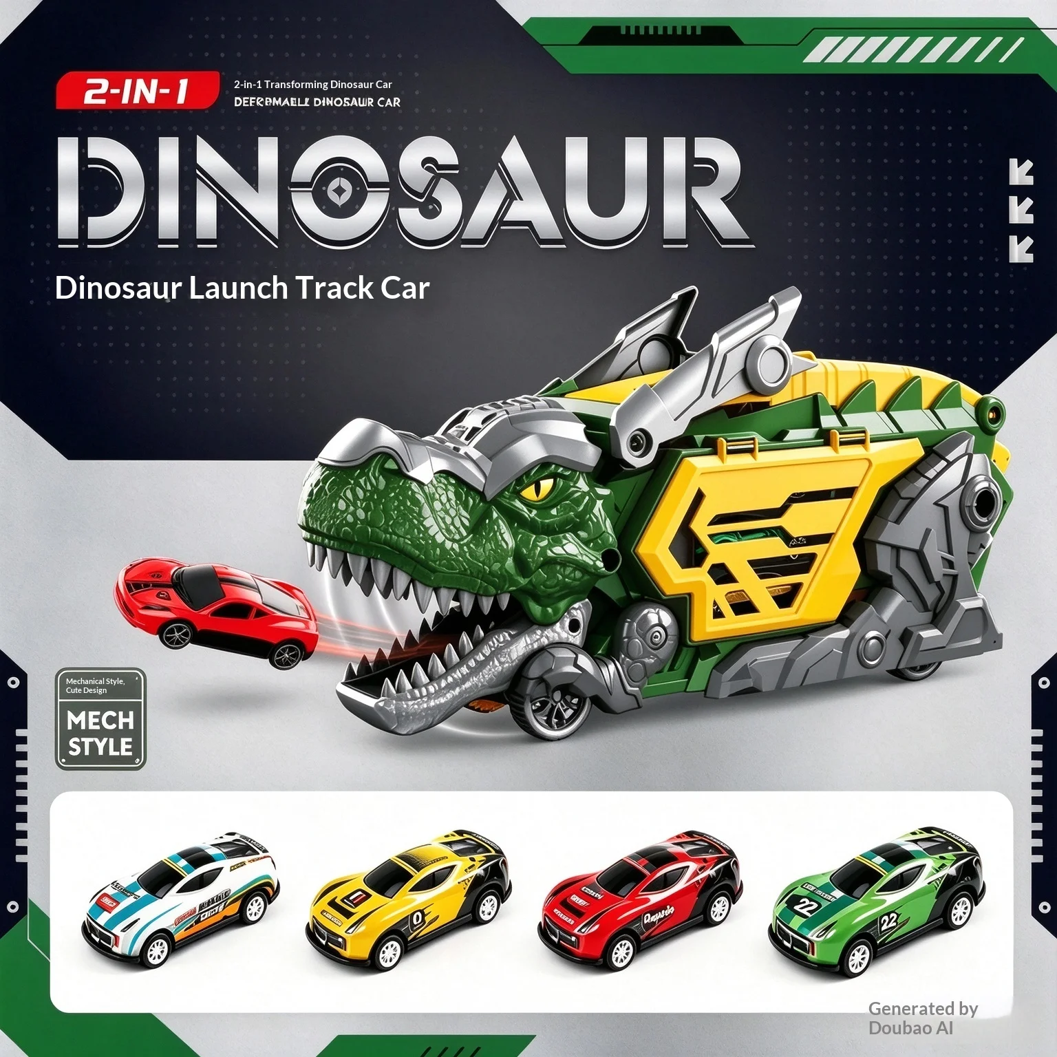 Dinosaur Ejection Storage Toy Vehicle Tyrannosaurus Transforming Carrier With Alloy Sliding Race Cars Play Set