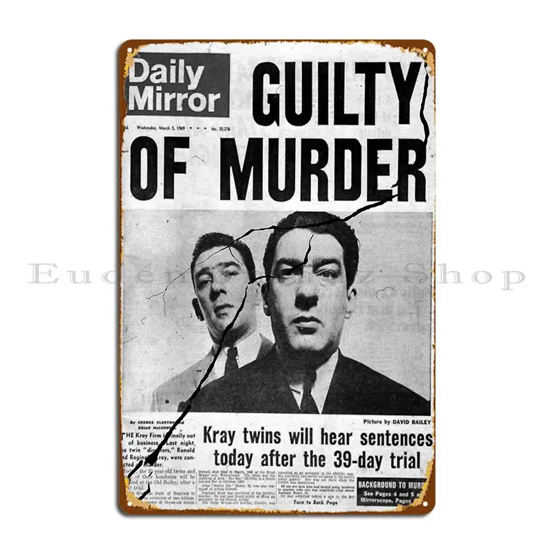 Kray Twins Famous Gangsters News Metal Plaque Plates Designs Cinema Personalized Decoration Tin Sign Poster