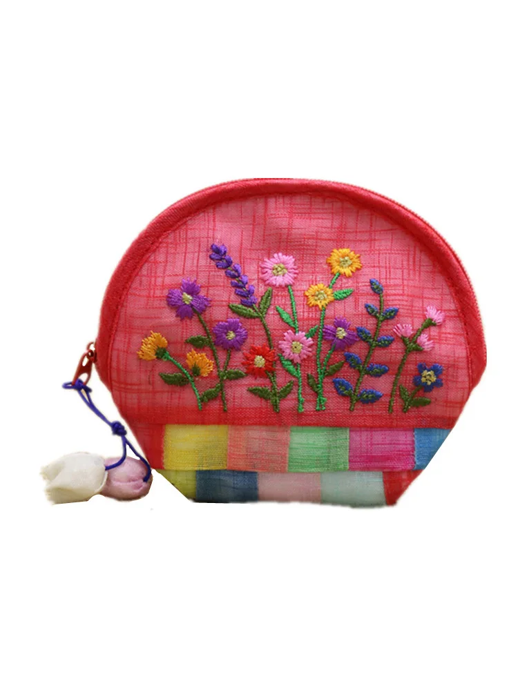 10pcs Embroidery Flower Gift Bags Traditional National Slubby Yarn Pouch Korean Style Money Change Key Purse Wallet Souvenir