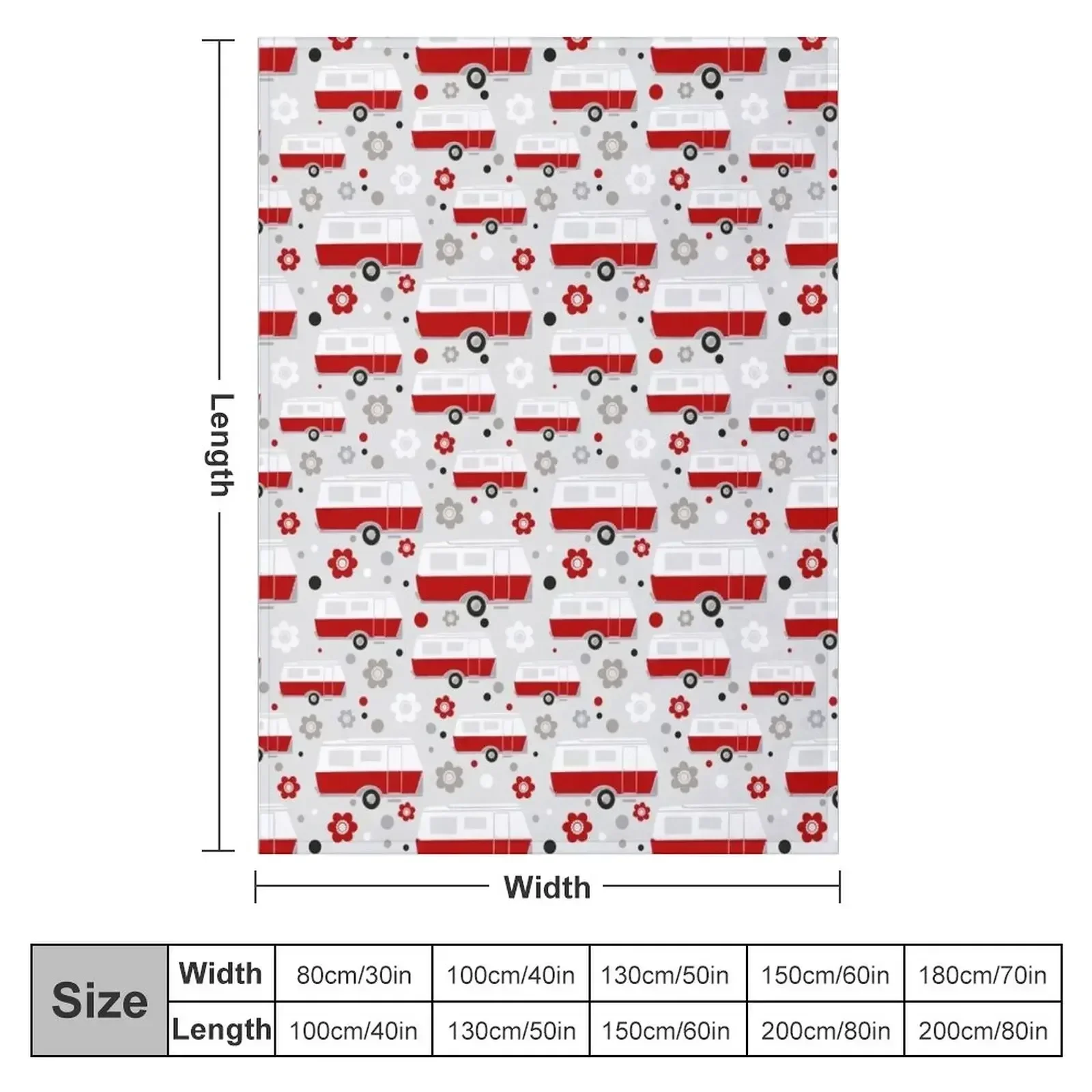 New Vintage Caravan in Red, White and Grey Throw Blanket couch cozy soft plush fuzzy picnic outdoor blanket