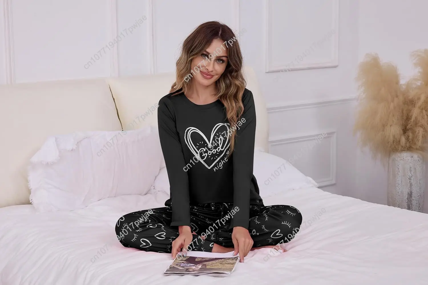 Sykooria Pajama Sets for Women 2 Piece Sleepwear Pj Set Long Sleeve Top & Cute Print Jogger Pants with Pockets