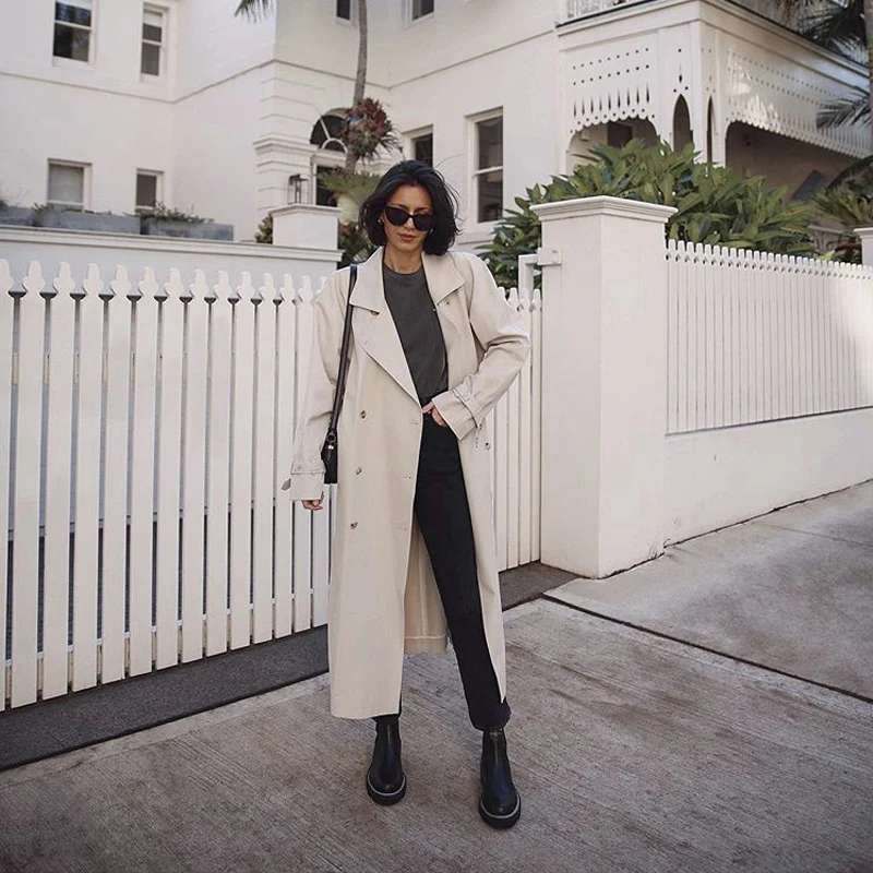 

Пальто-ветровка Wang Xiaoye из полиэстеровой ткани High Densi Twill с широким подолом, длинными рукавами, двубортное, для повседневной носки