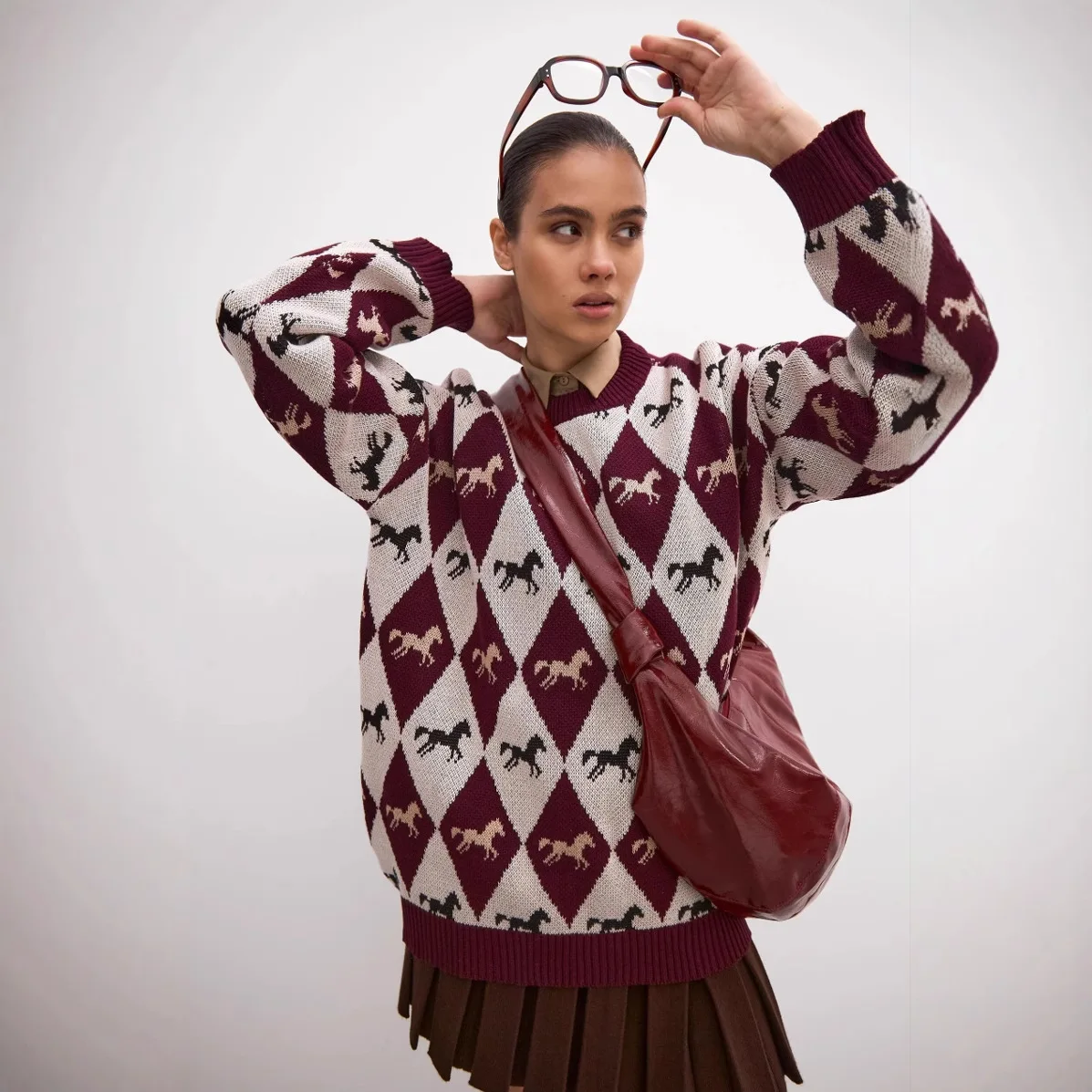 

Zekye Knitwear Crew Neck Sweater Knitted Sweater Contrasting Jacquard Top Zara Winter 2025 Woman Clothes Christmas Sweater