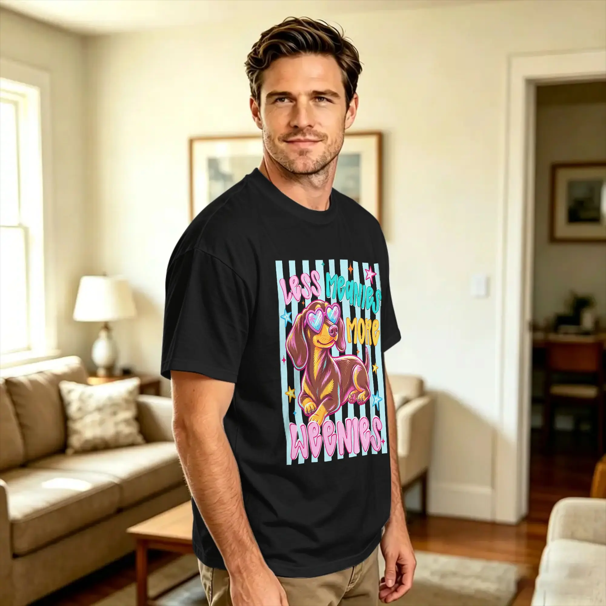 Less Meanies More Weenies Kindness Dachshund Striped T-Shirt Summer  Streetwear T Shirts Cotton Harajuku Tee Shirt For Men Tops