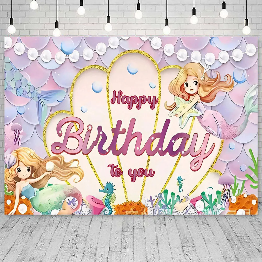 Little Mermaid Backdrop Underwater Princess Party Decor Sea Shell Photo Background Newborn Baby Shower Wedding Photography Props