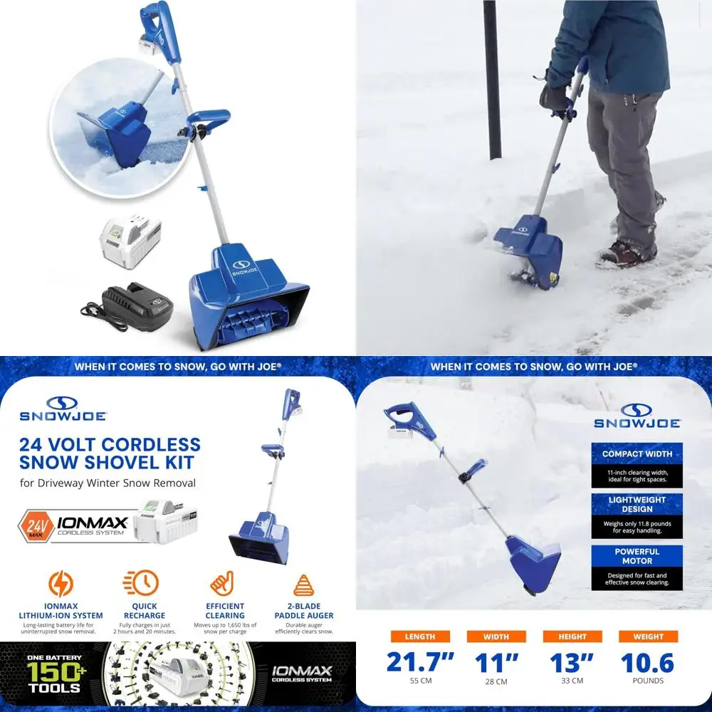 

Cordless Electric Snow Shovel Kit, 24V 4Ah Battery with Charger, Compact Portable Winter Ice Removal Equipment for Driveway
