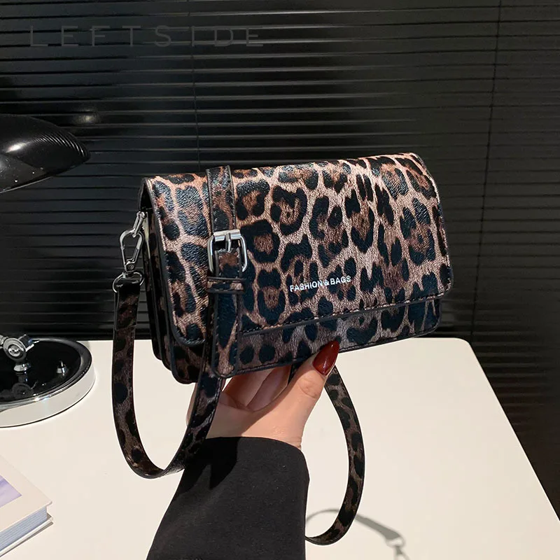 Mini Leopard Pu skórzane torby na ramię dla kobiet 2024 Y2k nowe koreańskie modne torebki i portmonetki damskie torba Crossbody z klapką