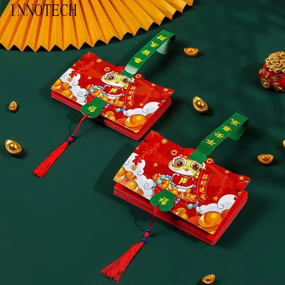 

Китайский стиль Змеиный год Складной красный конверт Хунбао 6/10 слотов Счастливый мешок для денег Кисточки Змея зодиака Новый год Красный пакет Вечеринка