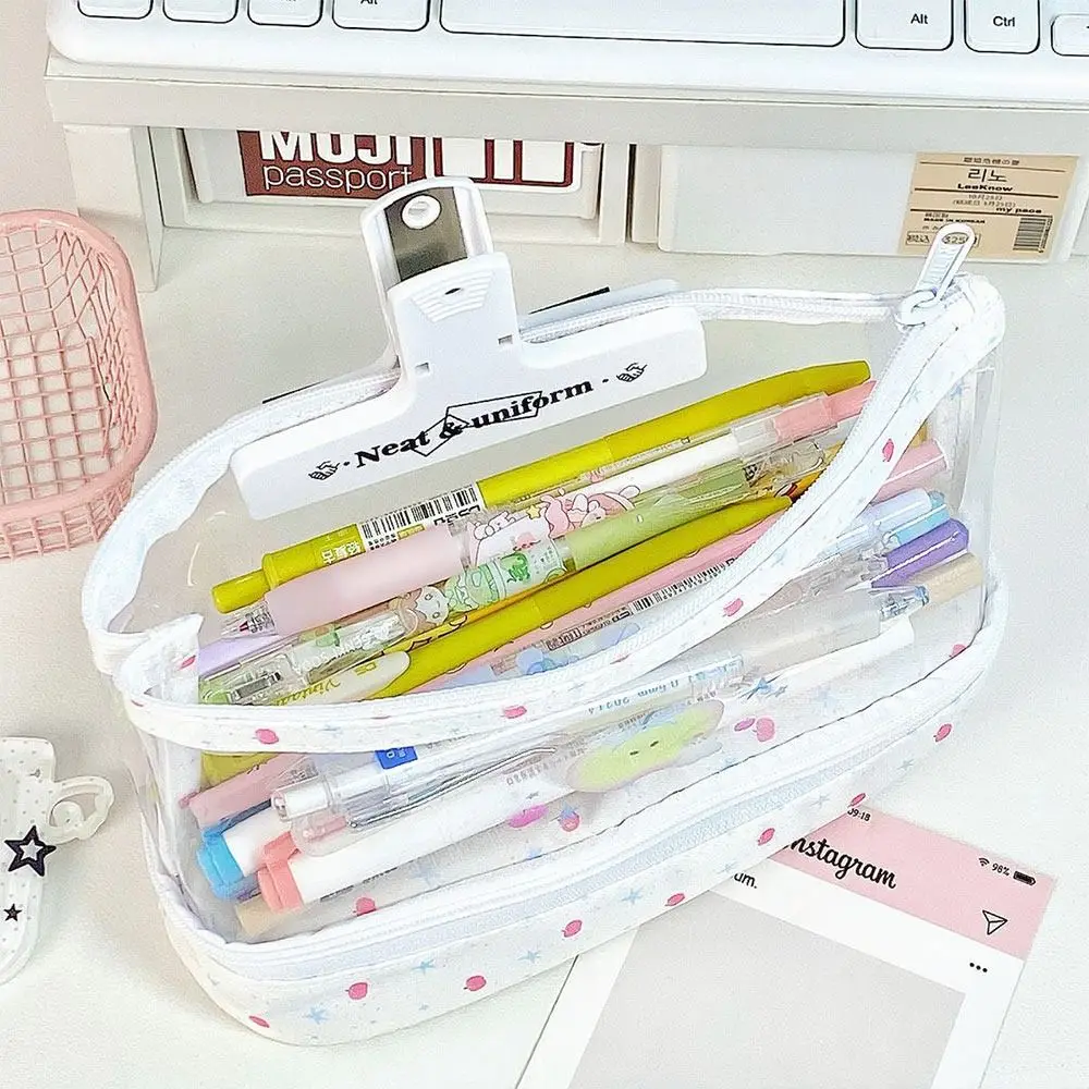 Multi-purpose PVC Pen Bag Transparent Triangle Base Stationery Bag Large Capacity Stationery Organizer School Office