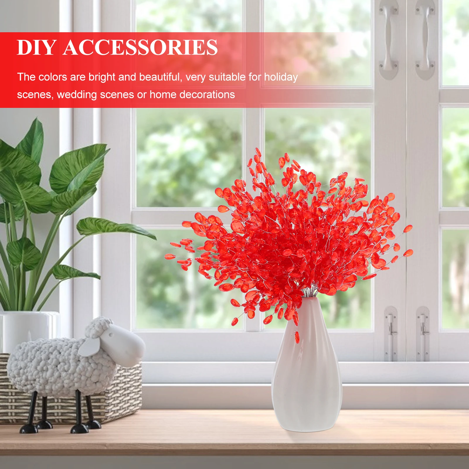 

Artificial Flower Decoration Pink Short Branches Acrylic Bead Drop DIY Accessories Wedding Decor Craft Material