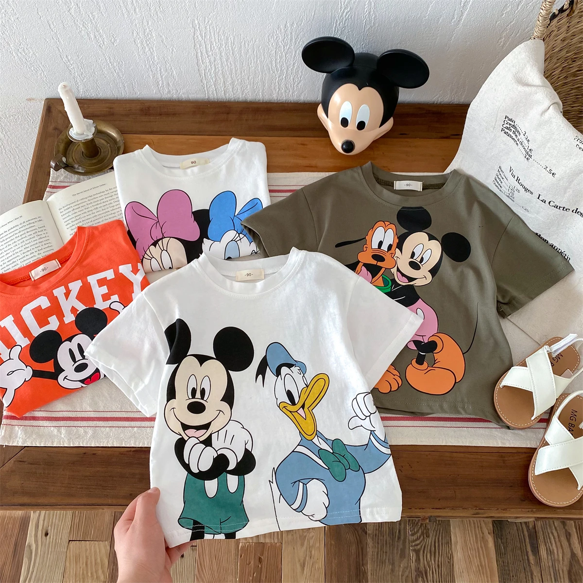 الطفل التي شيرت المطبوعة الصيف ميكي ماوس الملابس ديزني الأطفال تي شيرت الاطفال قصيرة الأكمام التي شيرت أزياء عارضة ارتداء #4
