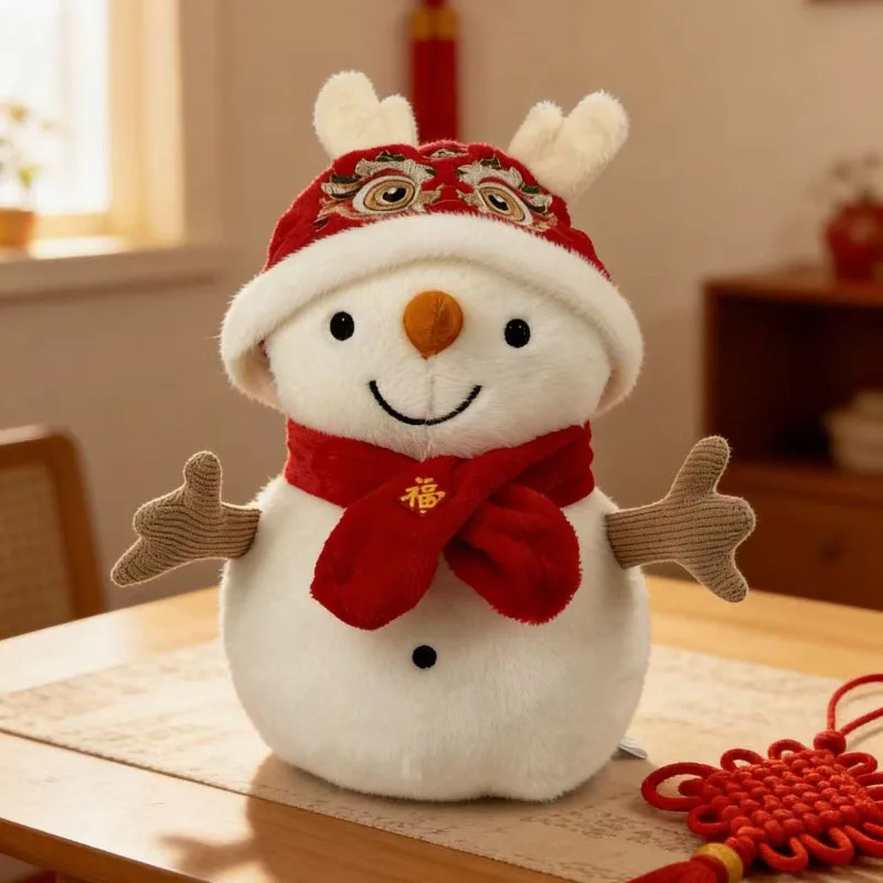 

kawaii Snowman Hat Soft Stuffed Doll Festival Gift Home Decor Cute Cartoon Stuffed Animal Adorable Huggable Lion Dance Hat Cozy