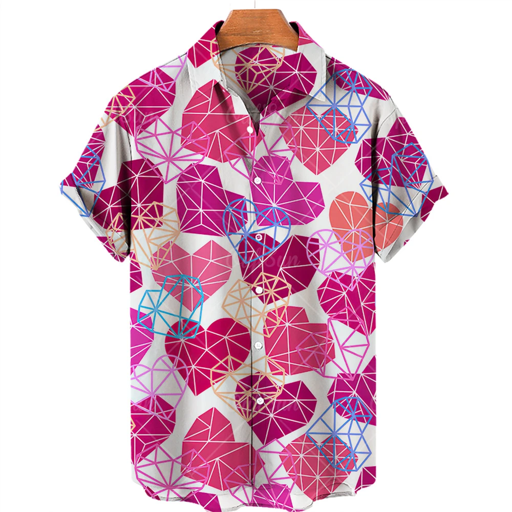 Men's Shirt Colorful Love Letter Splash Ink Print Short Sleeve Turn Down Collar Loose Summer Street Casual Tops Mens Clothing