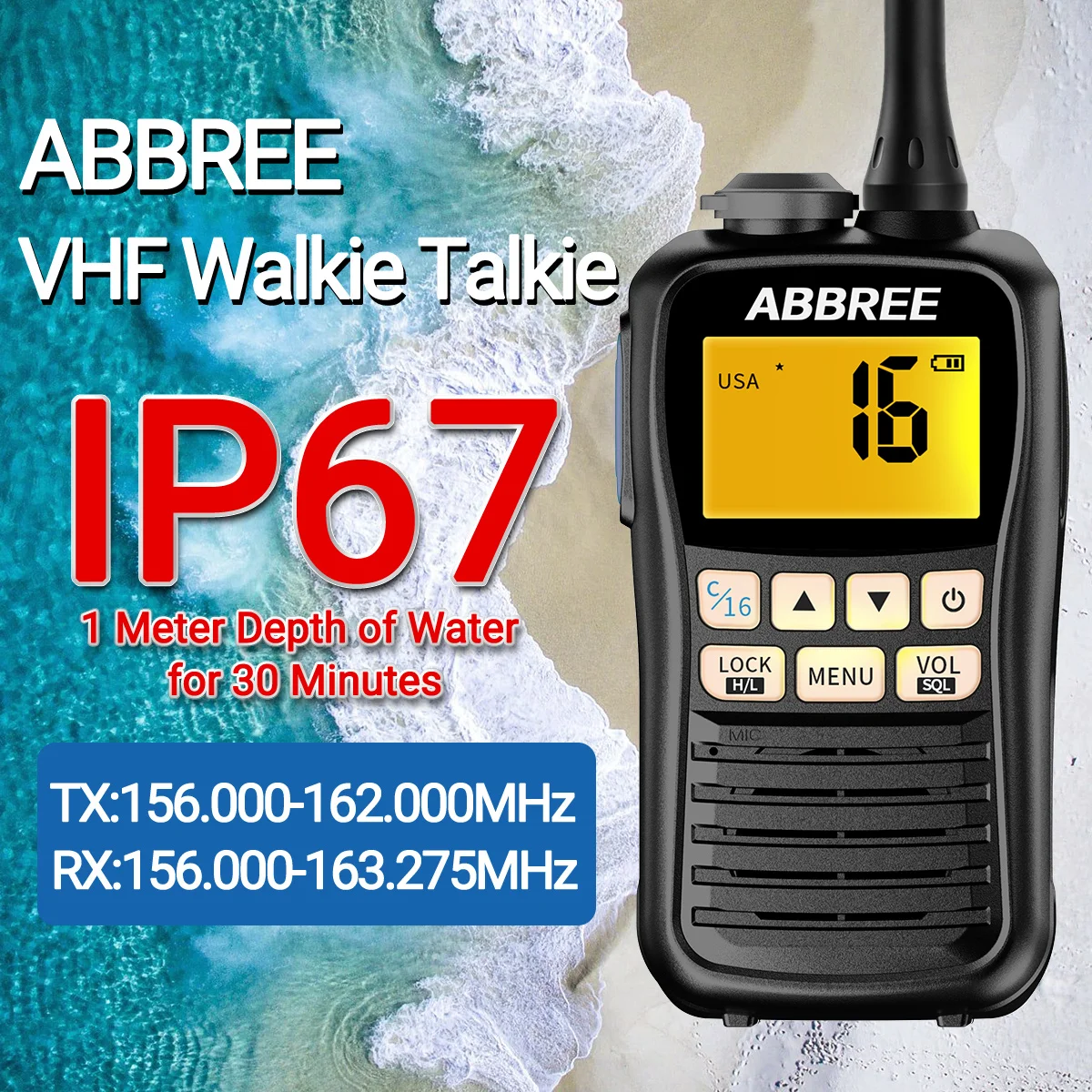 abbree-ar‑25m-floating-vhf-marine-radio-ip67-waterproof-handheld-noaa-two‑way-walkie‑talkie-for-boats-fishing