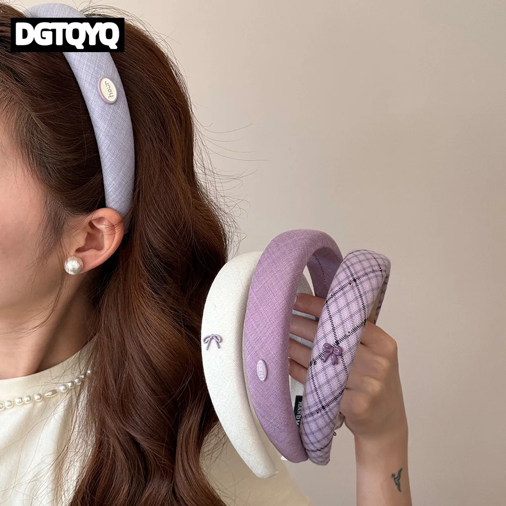 Purple Series Sponge Headband for Woman Elegant Temperament Wide Brim Hair Band Fashion Girl Makeup Headband Hair Accessories