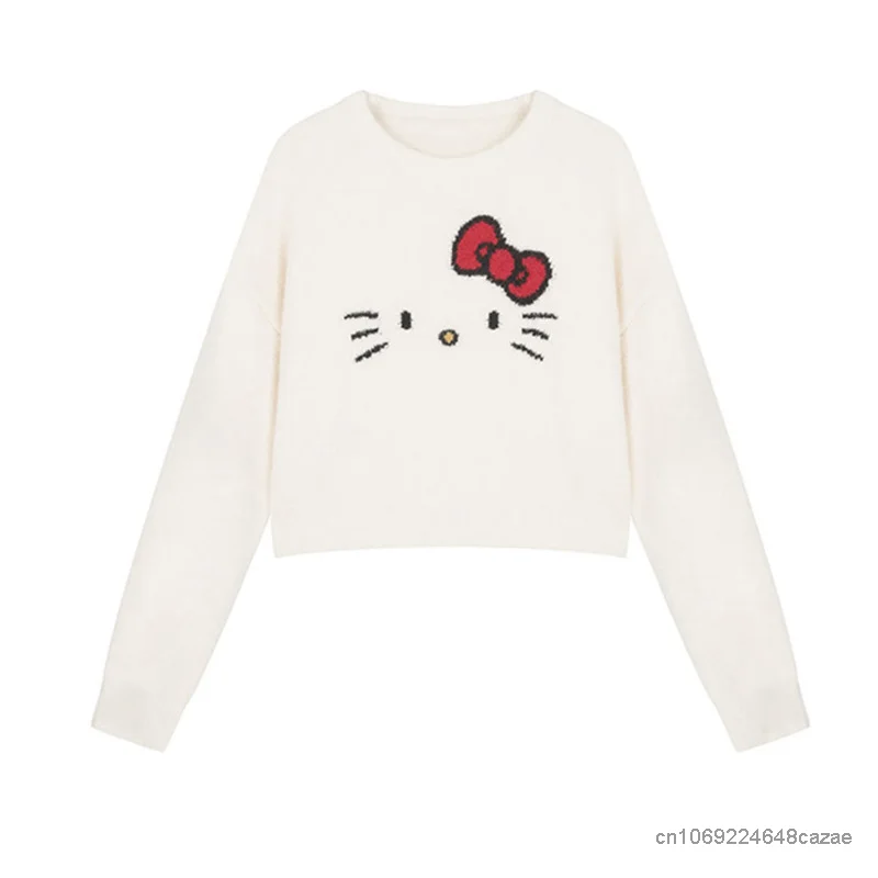 Sanrio Hello Kitty Spring Autumn Short Sweaters Y2k Clothes Cartoon Cute Knitwear Women Korean Japanese Style Fashion Crop Tops