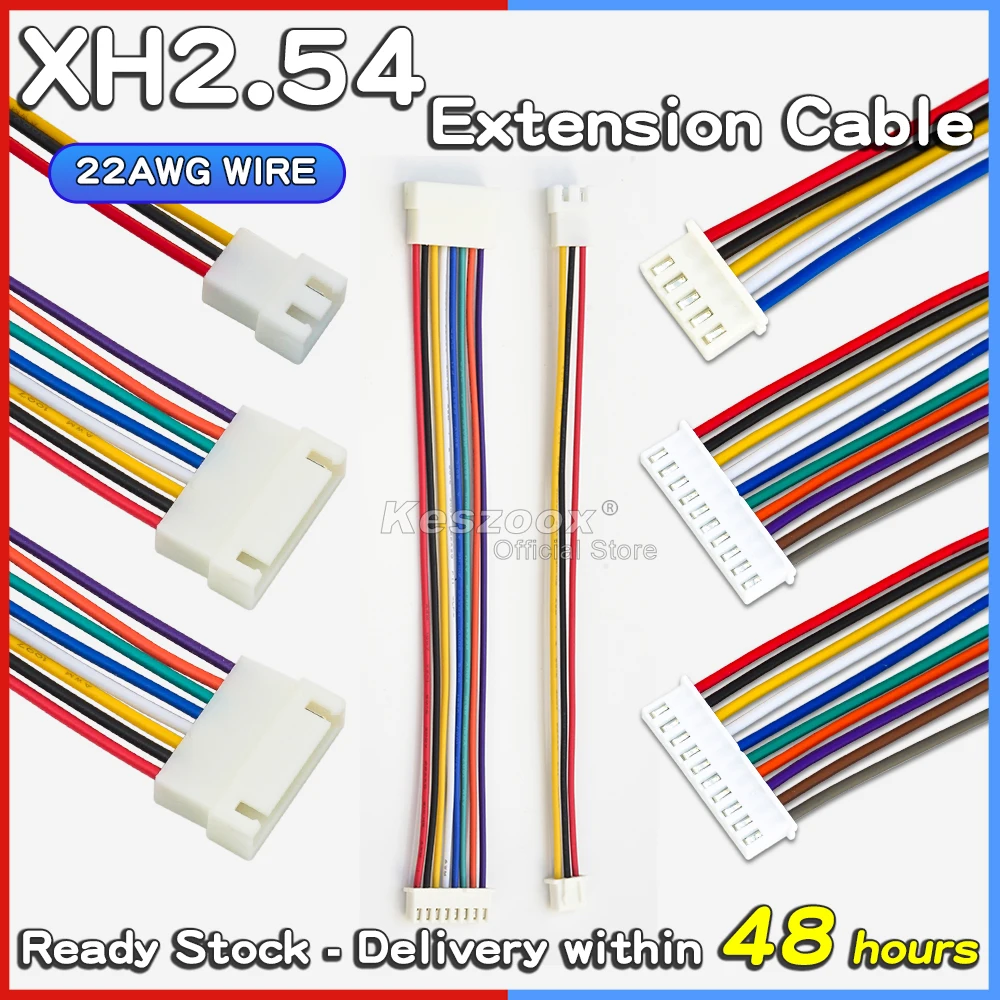 Tcenofoxy JST XH2.54mm Extension Wire Cable Connector 2/3/4/5/6/7/8/9Pin 10/20/30/50/40/80cm Male Female Socket Terminal 22AWG