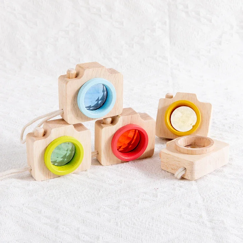 Giocattoli colorati del caleidoscopio della macchina fotografica di legno del bambino per i giocattoli di legno dell'arcobaleno dei bambini bambini che imparano il gioco educativo precoce