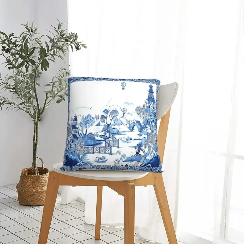 Chinoiserie Blue White Willow Plate Pillowcase Porcelain Dakimakura Pillow Case Decorative Cushions Cover Home Sofa Bed Bedding