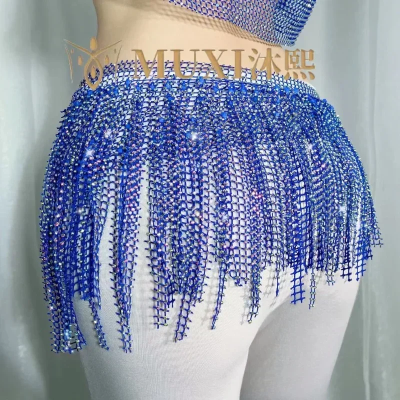 맞춤형 여성의 섹시한 밸리 댄스 벨트 반짝 이는 다이아몬드 술 엉덩이 스카프 허리 체인 허리 스카프 스트레이트 용어 삼바 카니발 세트