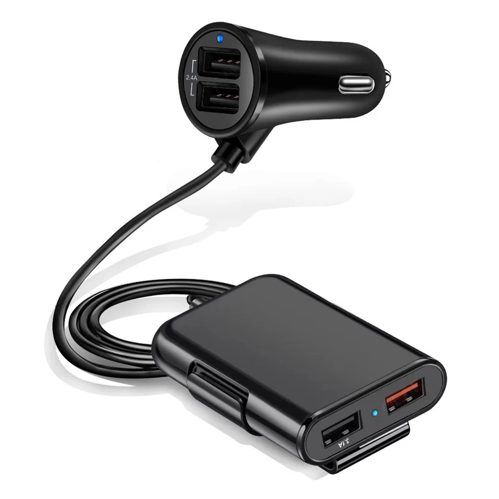 Car Charger With Long Cable 5 USB Ports Charger 30W Quick Charger 4 USB Ports Charger Multiple Device Charging