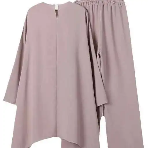 2025 Muslim Women's Spring and Autumn Solid Color Round Neck Pullover,  Mid Skirt, Long Pants, Fashionable Casual Suit Elegant