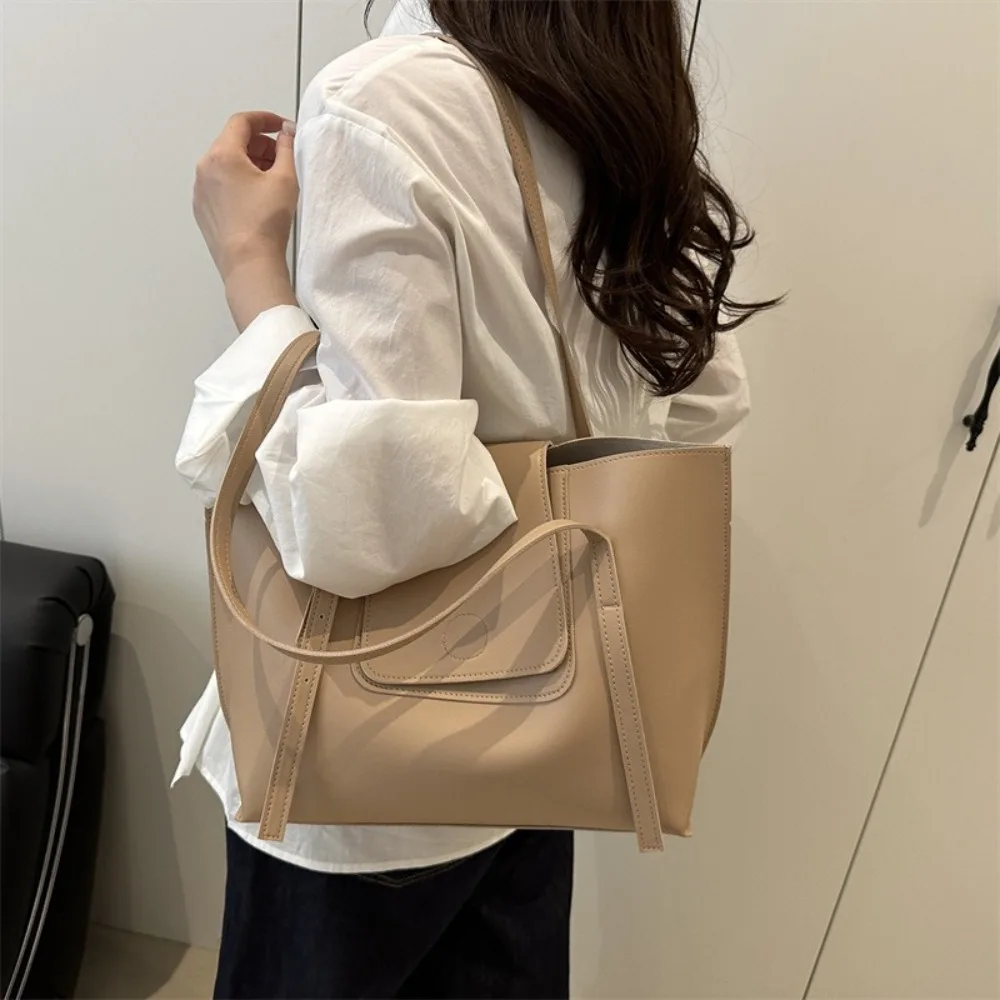 

2pcs/set Versatile Women Tote Bags Hand-held With Small Bag Pu Leather Underarm Bag Simple Solid color Single Shoulder Bag