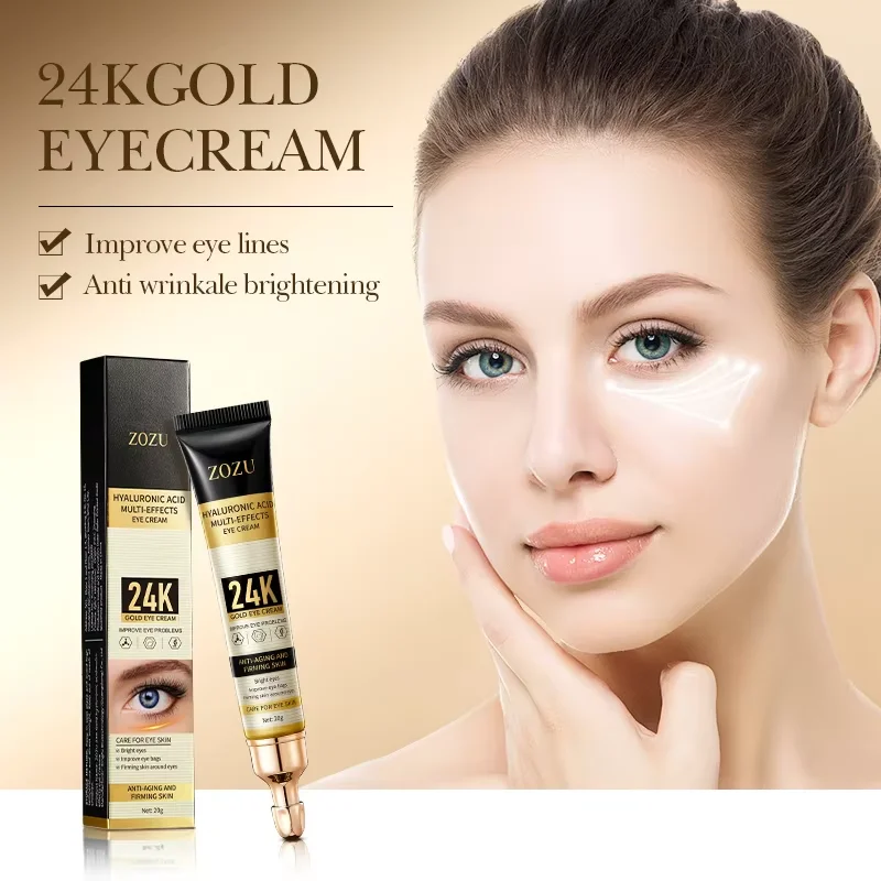 Crema de ojos de ácido hialurónico de oro de 24 quilates, crema hidratante reafirmante para ojos, suero reparador de ojos, productos para el cuidado de la piel.