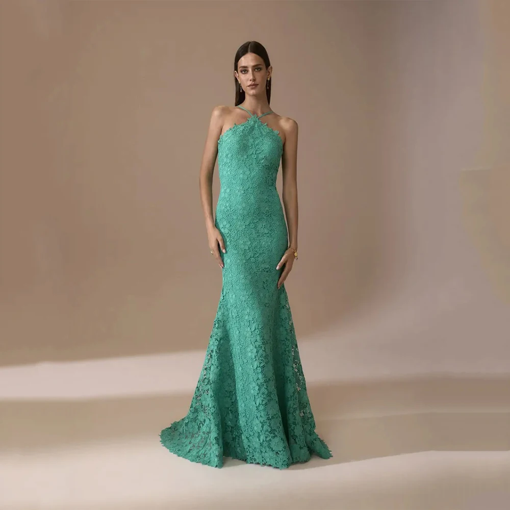 

DRESS FORU Elegant Evening Dress Lace for Floor-Length Halter Sleeveless Prom Dress Mermaid Vestidos De Fiesta Customized