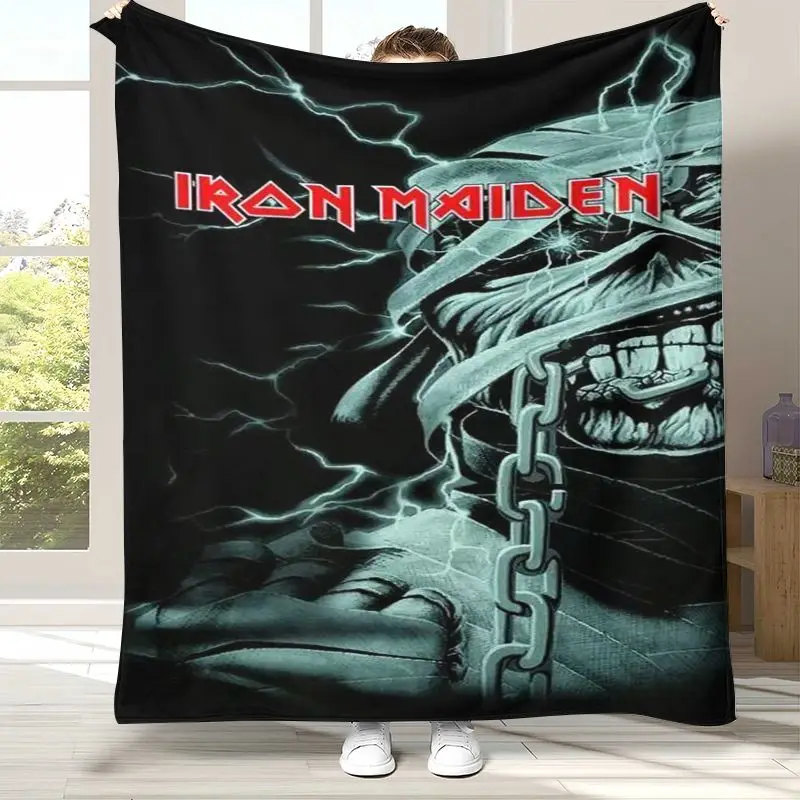 Vintage Eddie I-Iron M-Maiden Cartoon Sign Flannel Throw Blanket,Cozy Blanket for Bed,Sofa,Living Room,Picnic,Camping,Home Decor