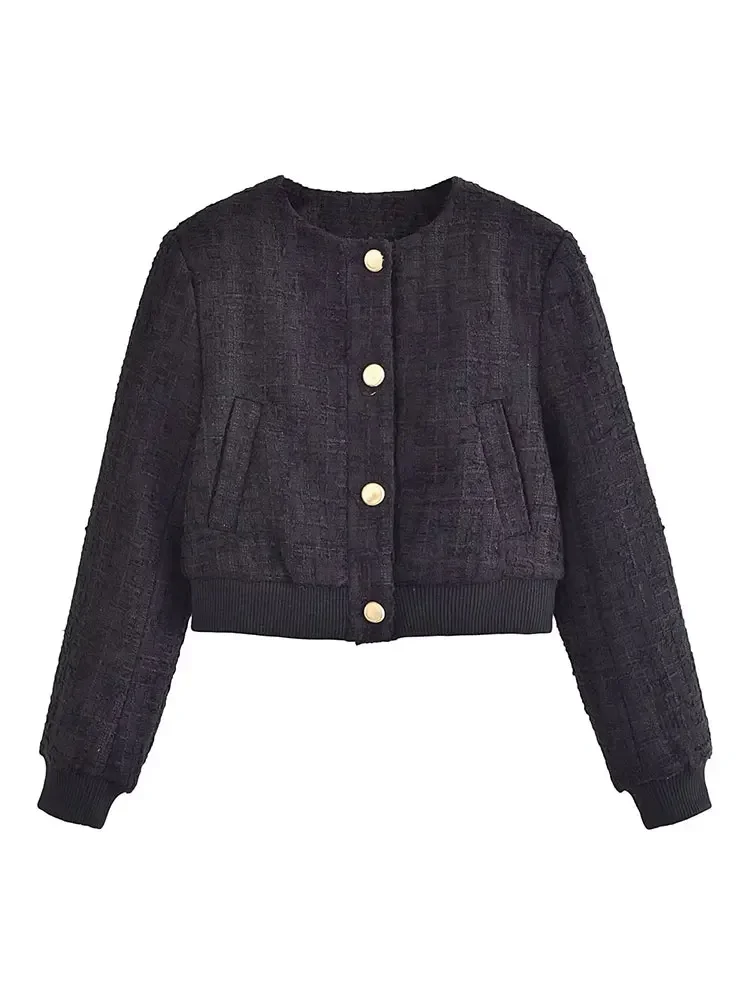 2025 Autumn Cropped Jackets for Women Tweed Jacket Woman Long Sleeve Coat Woman Streetwear Basic Women's Jacket