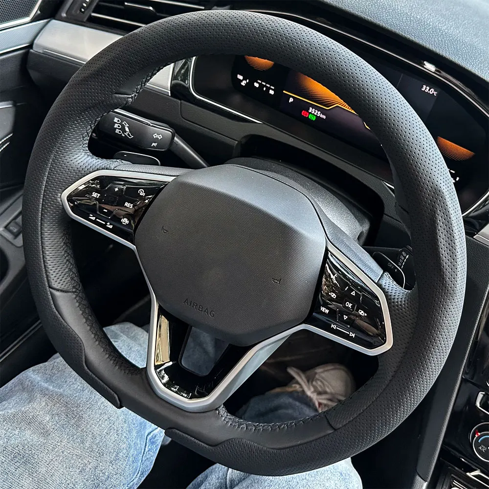 

Leather D cut Auto Steering Wheel Cover Ultra-Thin Breathable Non-Slip D Shape Sport Car Steering Wheel Protector Accessories