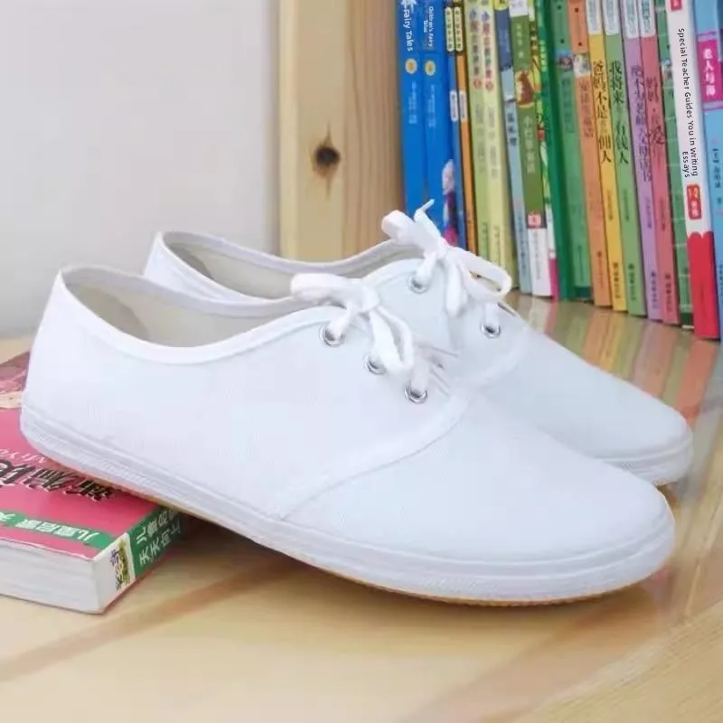 

White Casual Running Shoes Unisex Canvas Athletic Shoes Nurse Shoes Low Top Breathable Sneakers High Heel Option for Youth
