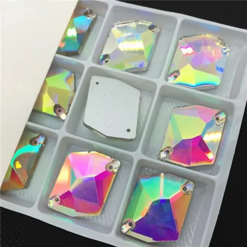 Crystal Clear AB Cosmic Shape Sewing Rhinestones Glass Crystal Sew On Stone Flatback Dress Decoration 11x14,13x17,16x21,21x27mm