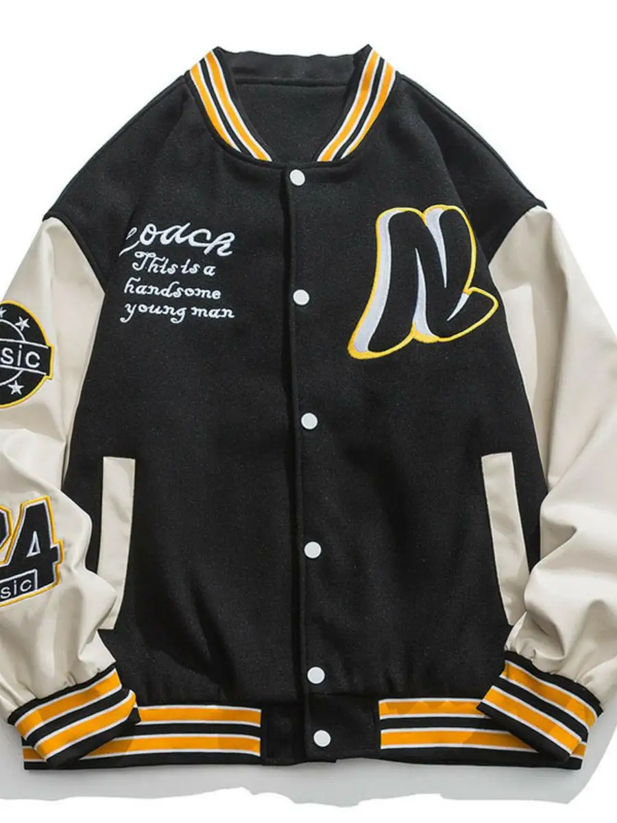 

Trendy Couples Baseball Stitched Letter Embroidery Loose Fit Vintage American Jaet Men's Flight Jaet Youth College Sle ...