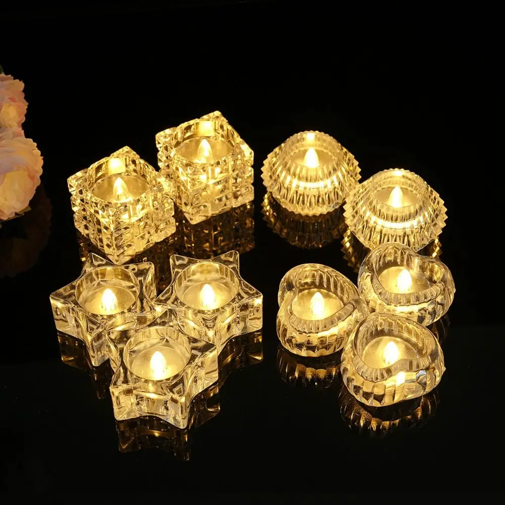 Winter Holiday Transparent Flameless LED Candle Romance Warm Yellow TeaLight Candle LED Realistic Flame Night Lamp Wedding