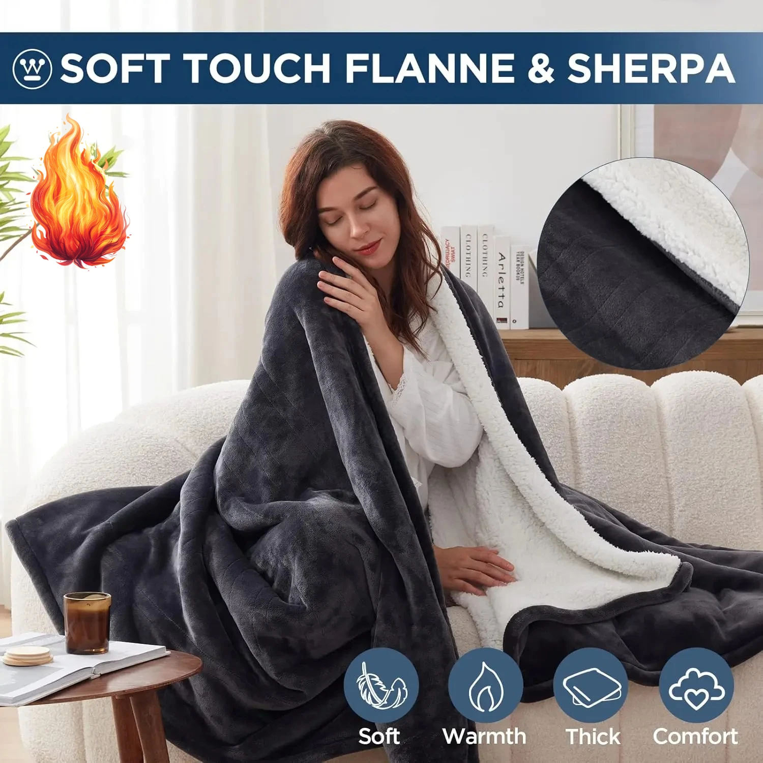 

Electric Blanket King, Heated Blanket King Size with 10 Heating Levels and 1 to 12 Hours Heating Time Settings, Flannel to Sherp