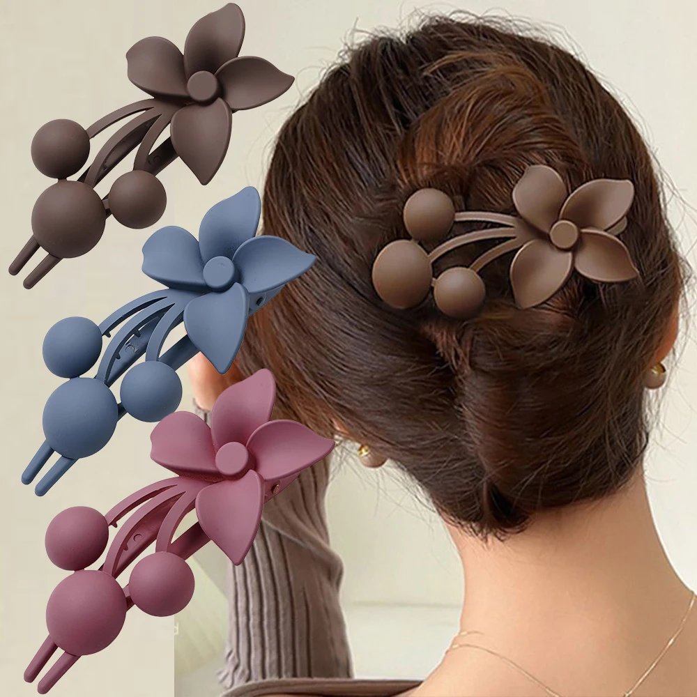 Frosted Flower Haarspangen Greifen Matte Duckbilly Haarklammern Klemme Vintage Für Frauen Mädchen Große Haarnadeln Haarschmuck Pferdeschwanz