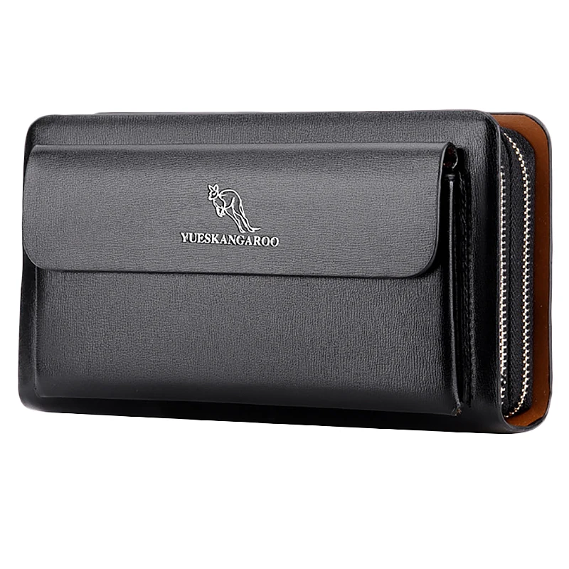 YUESKANGAROO Men Clutch Bag Fashion Long Purse Double Zipper Business Wallet Male Casual Bag