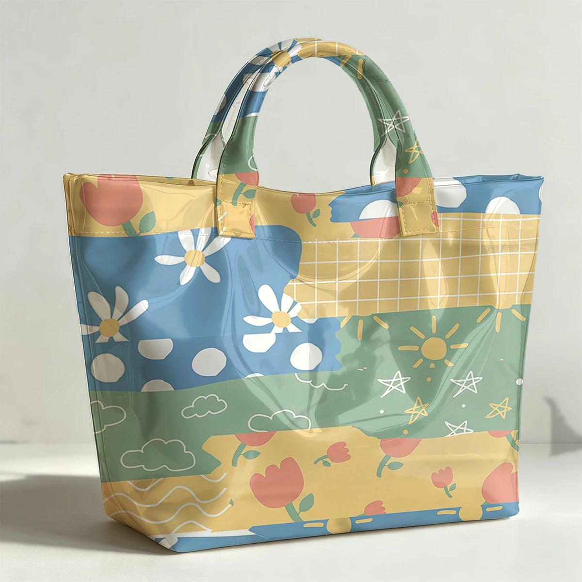 Children's fun pattern PVC Tote Bag Waterproof Transparent Jelly Bag Beach Bag Tote Pouch Bow Handbags Storage Bag