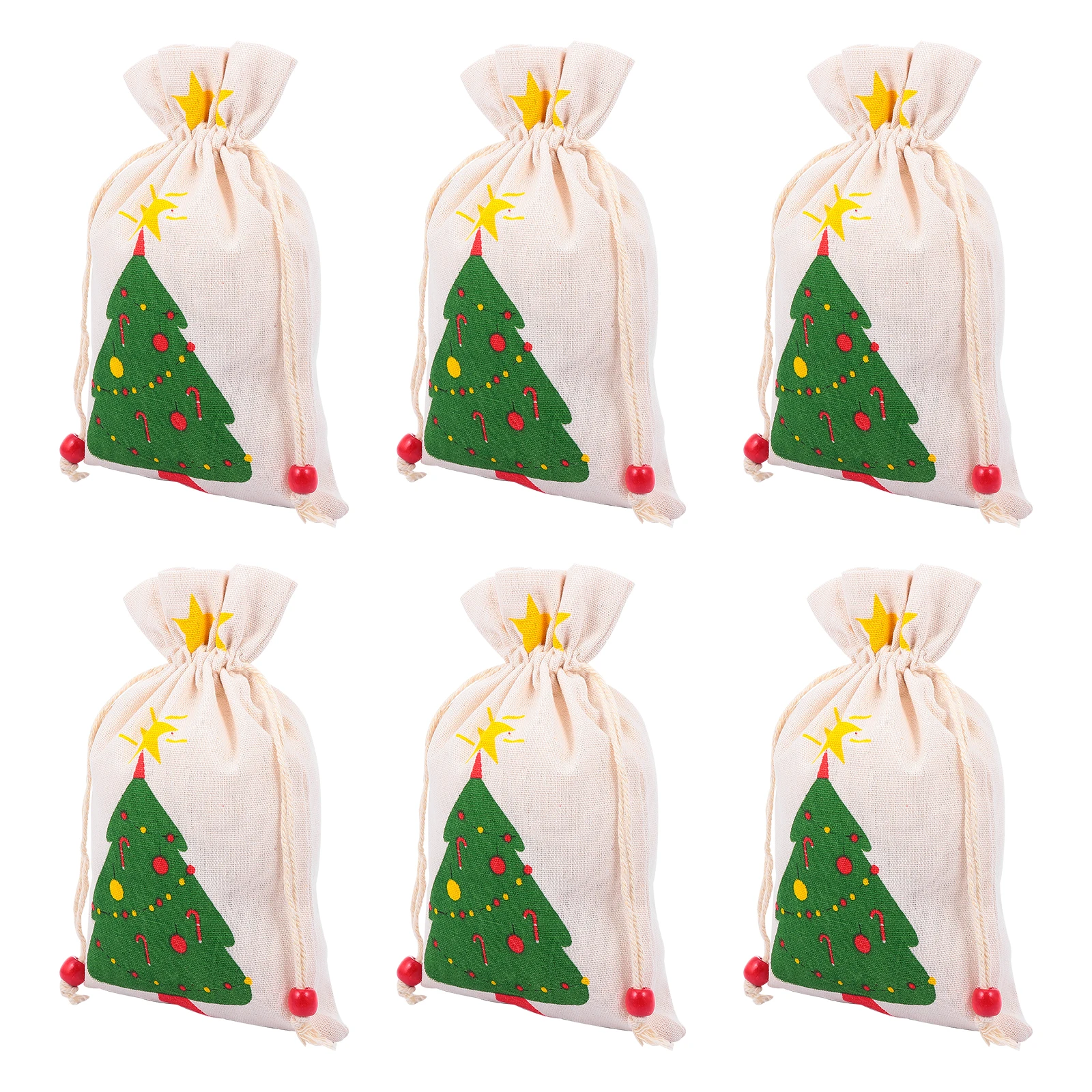 

6pcs Christmas Apple Decorative Candy Gift Bags Drawstring Party Jewelry Holiday Packaging Sturdy Material Beautiful Pattern