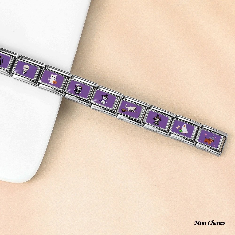 Original-Design Halloween Totenkopf Kürbis Hund Katze Geist Italienischer Charm-Link Passend für 9mm Edelstahl-Armband Schmuck DIY-Perlen – Detail 2