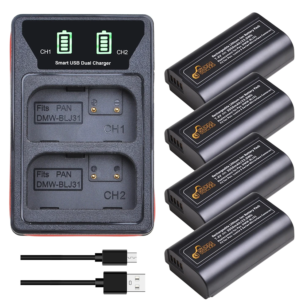 Pickle Power DMW-BLJ31 Battery LED Dual Charger with Built-in USB Cable For Panasonic LUMIX S1, S1R ,S1H, LUMIX S Series Camera