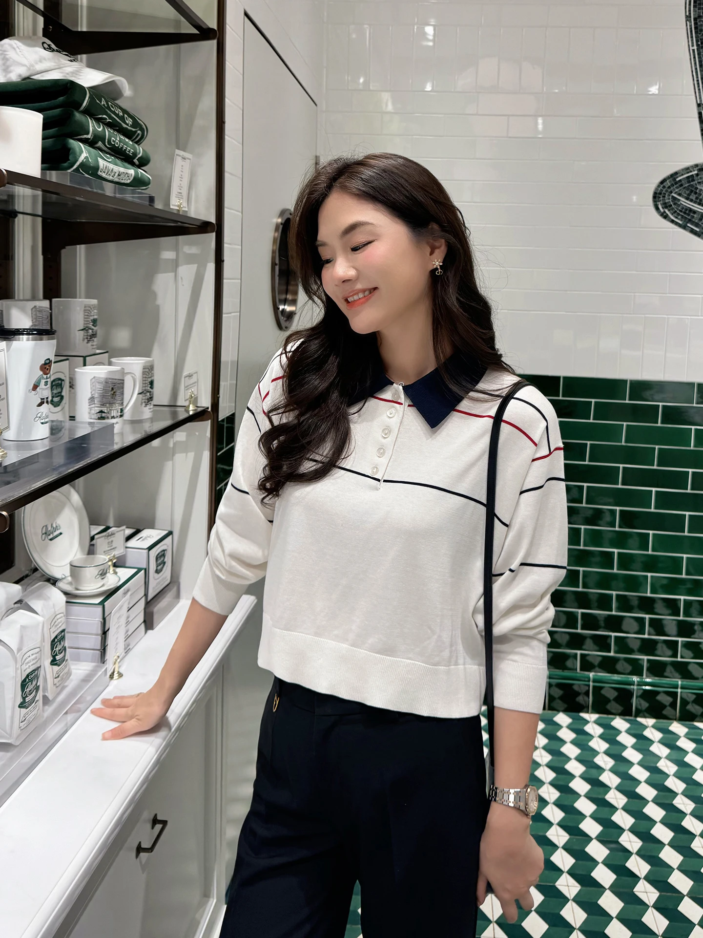 

Linmei Early Autumn Silk Ne Long Sve Свободный утягивающий полосатый женский топ для поездок на работу Sle Pure E-commerce Silk Blend