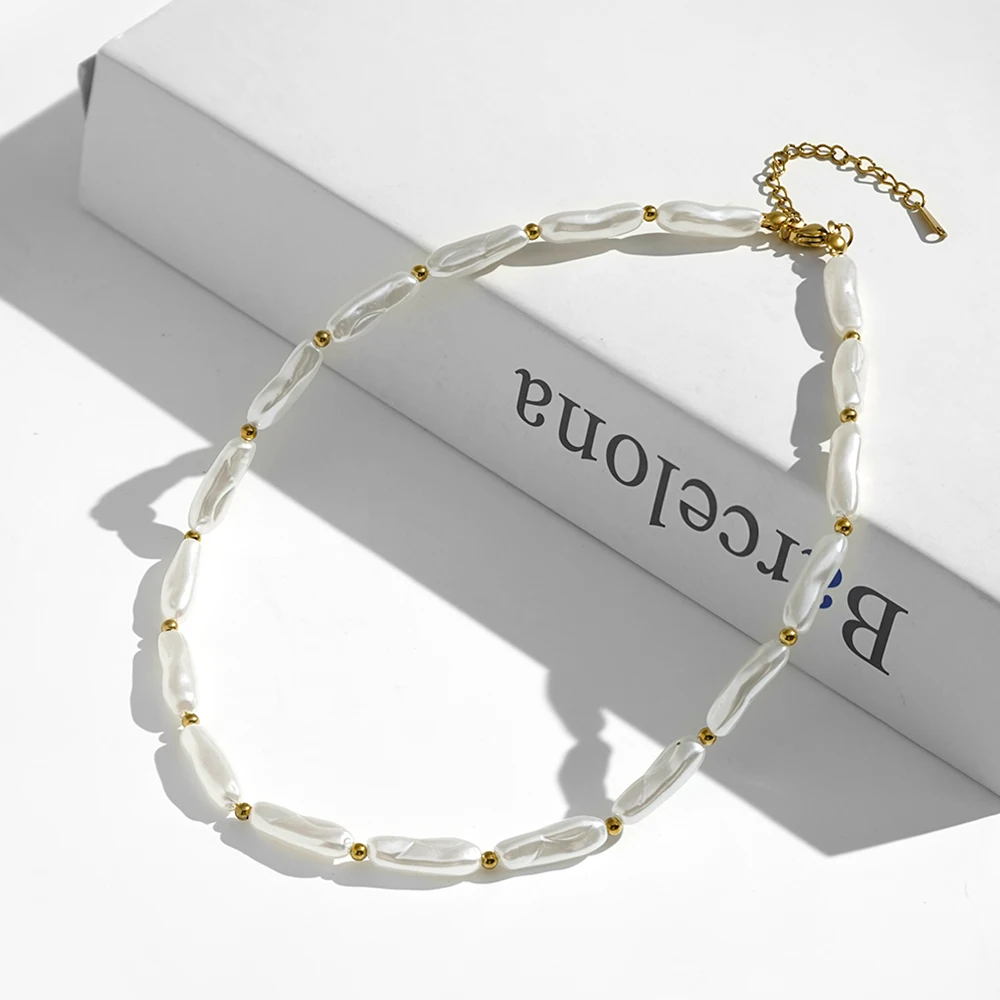 

ENFASHION Para Mujer Imitation Pearl Chain Necklace For Women's Stainless steel 18K Gold Plated Delicate Fashion Jewelry P253652