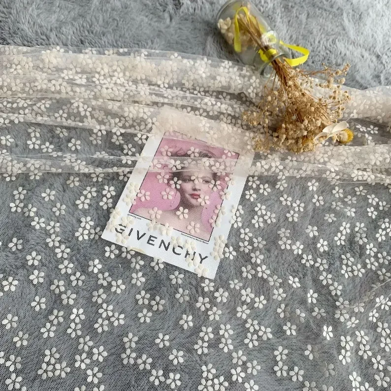 1 yard Black Flowers Flocking Lace Fabric Flocked Floral Tulle Fabric For Girl Dress Tutu Dress Wedding Dress Bridal Veil