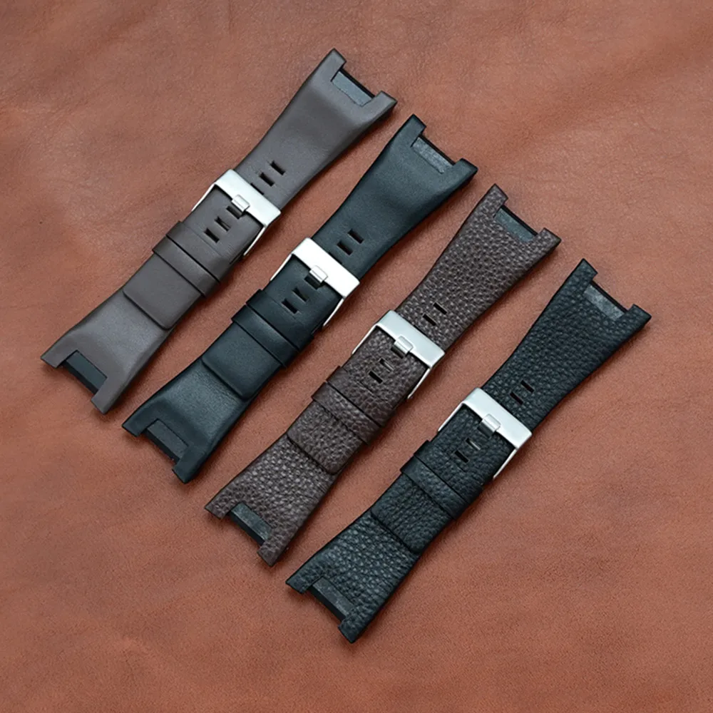 Leather watch strap for men's watch DZ4246 DZ1273 DZ1216 lychee pattern plain top layer cowhide band notch 32MM