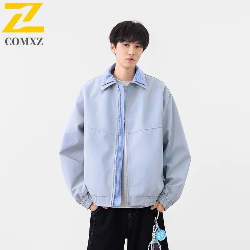 

COMXZ 2025 американская уличная куртка с отложным воротником, мужская осенне-зимняя модная повседневная свободная рабочая одежда, пальто