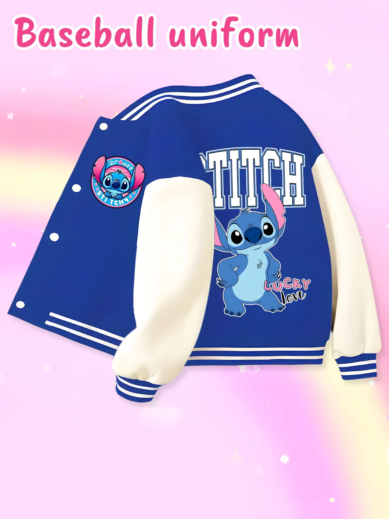 Disney fashion trend baseball jacket, suitable for daily sports and casual wear, printed with cute Stitch pattern, nice gift.