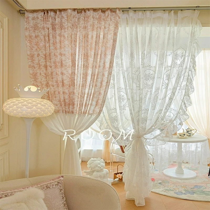 

Splicing Design Romantic Lace Flower Drapes for Wedding for Living Dining Room Bedroom Luxury High Grade Tulle Garden Romance